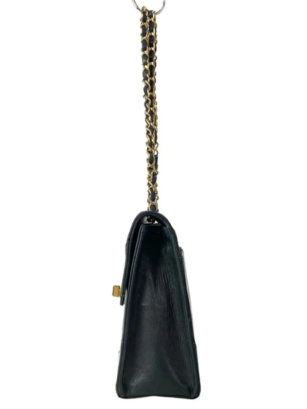 CHANEL Matelasse Black Lambskin Shoulder Bag Gold hardware